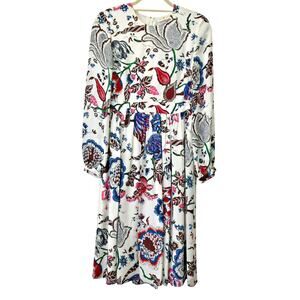 Tory Burch Multicolor Floral Silk Midi Long Sleeve Dress Size 0